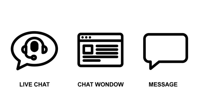 Live chat and digital communication support icon set with communication customer interface feedback platform dialogue technology messaging assistant operator connection information