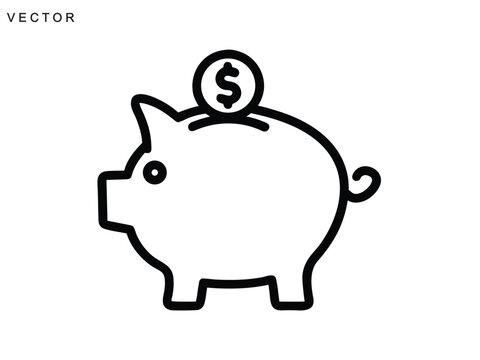 Piggy bank icon, Silhouette of piggy banks with a dollar coin, Vector illustration on a white background