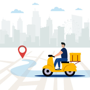 Fast Delivery Scooter Courier Illustration with City Map Navigation