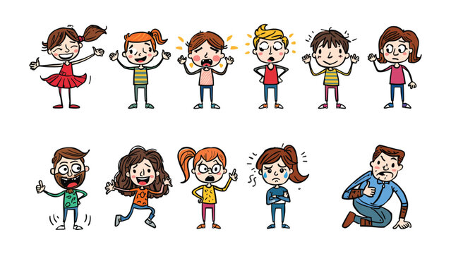 Emotions Unleashed: A vivid illustration depicts a diverse group of individuals, each expressing a unique emotion. From elation to anxiety, the artwork showcases the spectrum of human feelings.