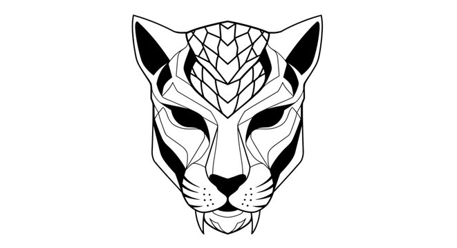 Stylized Panther Head Illustration with Geometric Patterns.