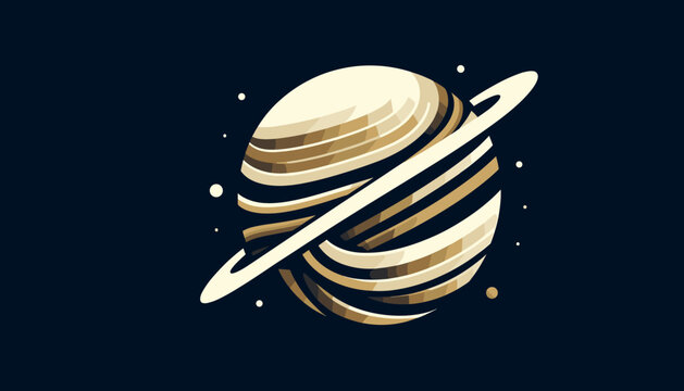 Stylized planet with rings and small stars in deep space.