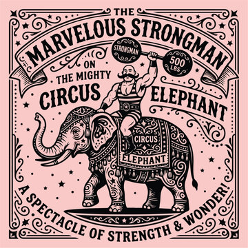 Elephant with circus strongman rider.