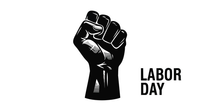 Worker solidarity vector graphic with raised fist for Labor Day, symbolizing workers unity and strength
