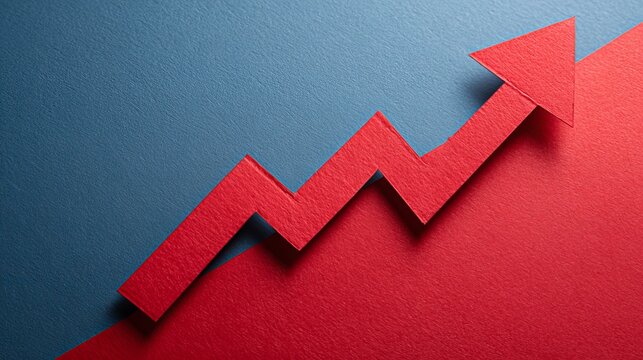 Red arrow with upward trajectory on a red and blue background