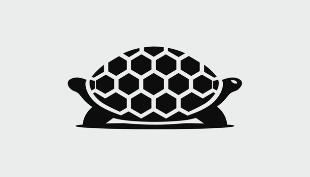 Stylized black turtle silhouette with hexagonal pattern on shell.
