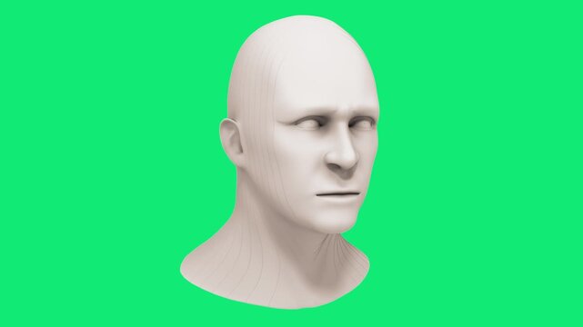 Abstract 3d render of cutting motion parallel blocks in head . Artificial intelligence. Concept for technology, medical and emotion. Green screen.
