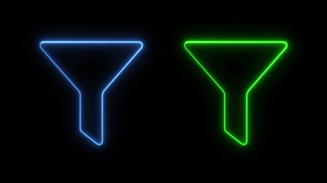 funnel icon Animation neon sign on a black background