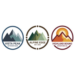 A collection of three logos featuring mountain themes and outdoor elements, showcasing a sense of adventure and connection with nature for outdoor gear brands. © june