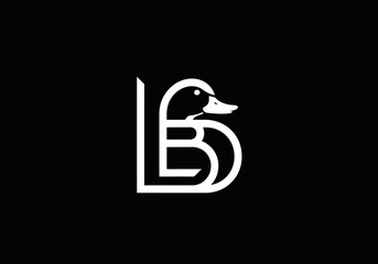 Modern white B letter logo with duck icon on black © alpen