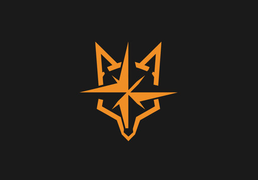 Orange geometric wolf head mascot logo on dark background