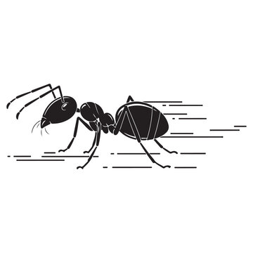 Black ant vector illustration with speed lines. Representing fast movement, hard work, and efficiency, ideal for logos or educational materials