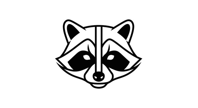Raccoon face black and white illustration.