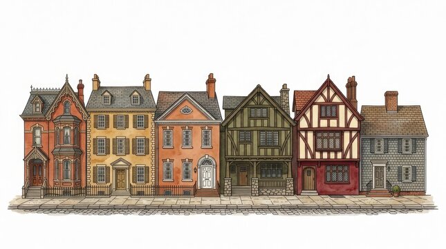 Charming Row of Historic and Colorful Townhouses in a Village