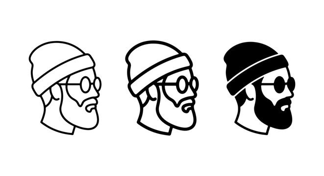 Bearded Man Icons Set, Hipster Profile Vector Graphics, Modern Minimalist Head Illustrations
