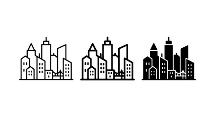 Fototapeta premium Modern Cityscape Icons, Urban Skyline Vector Set, Downtown Buildings Collection, Architectural Outline Graphics