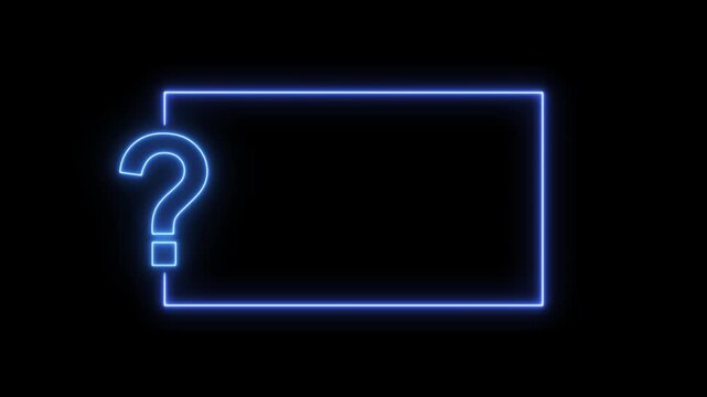 Question Mark Sign on Black Background for Quiz and FAQ Concept. Glowing Neon Question Mark Frame Animation.