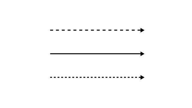 Horizontal Arrow Line Styles Set Illustration. Dotted and Solid Directional Arrow Icon Animation.