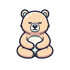 Fototapeta premium Cute Cartoon Bear Meditating in Lotus Pose.