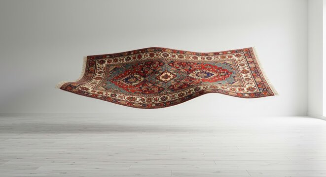 Vintage rug floating in air.
