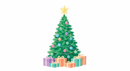 Obraz premium Festive Christmas Tree with Gifts Illustration.