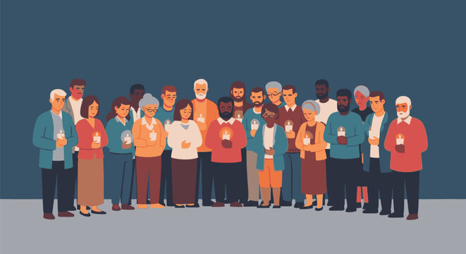 A diverse group of people standing together in unity outdoors