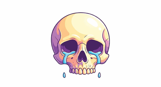 Crying Skull Illustration with Tears Dripping.