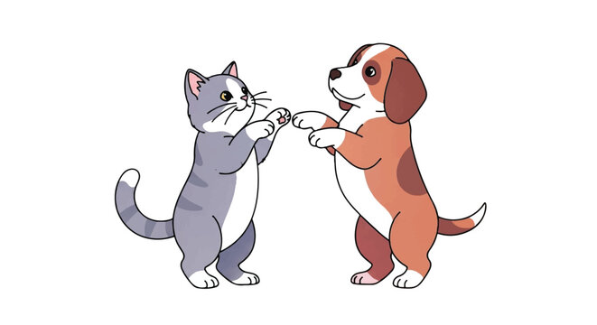 Cute Cat and Dog High Five Illustration.