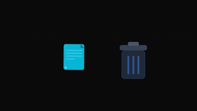 Digital File Delete System Animation with Document Transfer and Trash Bin Interface for Data Removal UI Design
