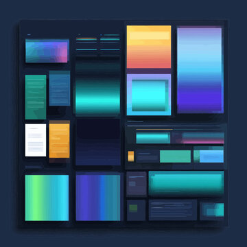 A colorful collection of mobile app user interface wireframes and design mockups arranged creatively on a screen