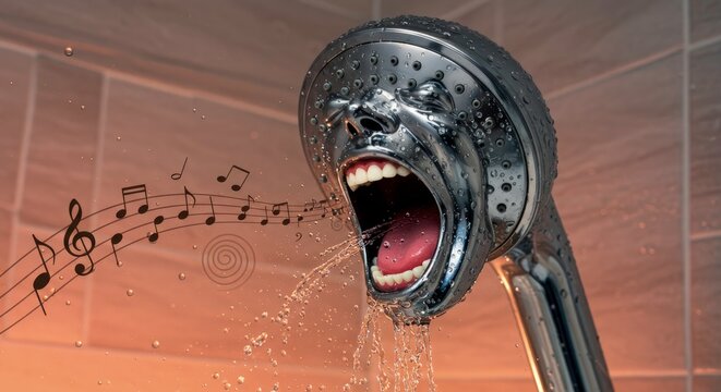 Shower head with screaming face.