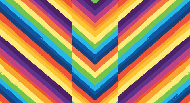 vibrant seamless rainbow stripe pattern with colorful diagonal lines forming a cheerful chevron design ideal for pride month or abstract backgrounds