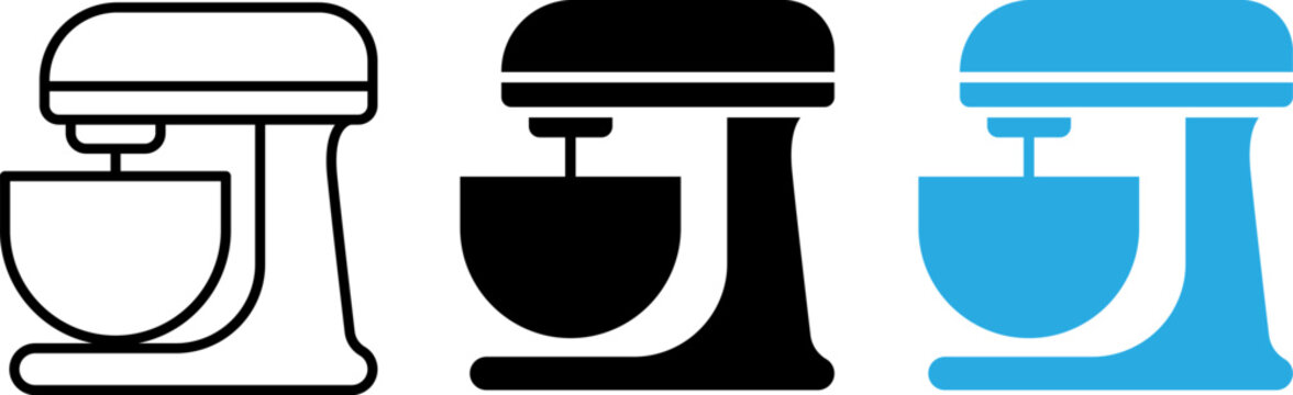 Stand Mixer Icon Set in Outline Filled and Flat Style for Kitchen Baking Cooking and Food Preparation Design