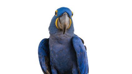 Majestic blue hyacinth macaw parrot with yellow eye markings, isolated on transparent background © Aliona