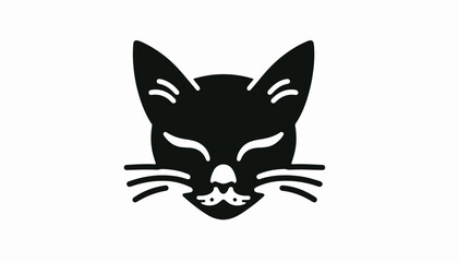 Fototapeta premium Black cat face silhouette with closed eyes and whiskers.