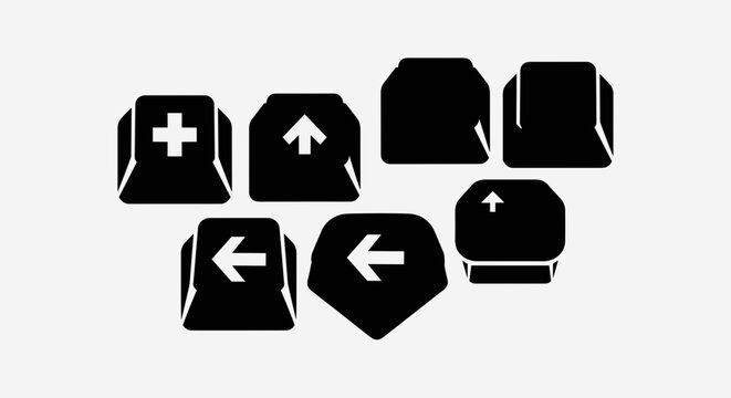 Black computer keyboard buttons icons.