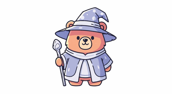 Cute Bear Wizard Character Holding a Staff.