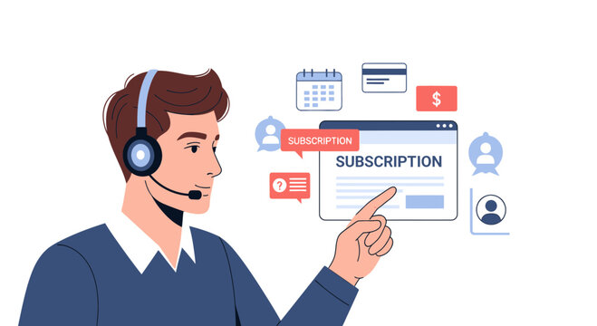 Customer service agent with subscription service icons