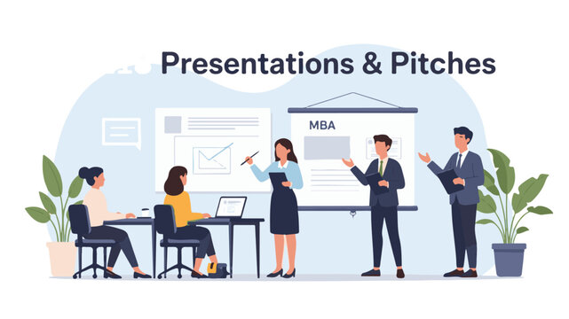 Business people presenting and discussing in office