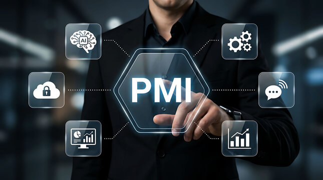 Businessman Using PMI Project Management Integration Technology Interface Panel