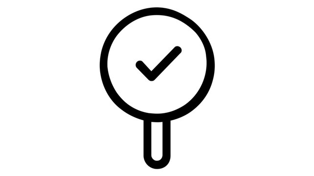 Accomplished objective tick graphic within a quadrangular frame, simple linear visual for itinerary tracking, finished assignment confirmation, and systematic productivity management tools.