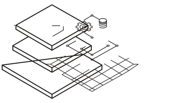 Platform engineering blueprint vector icon featuring a multi-layered system architecture with editable stroke, clean line art illustration for technology infrastructure and digital design.