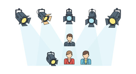 Fototapeta premium Business people illuminated by spotlights for selection or presentation.