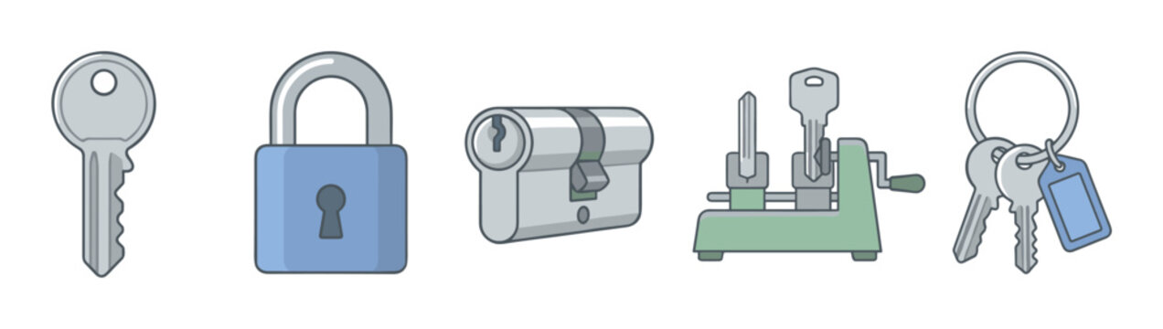 Keys locks and locksmith tools are essential security devices and equipment, representing safety, access, and protection for various properties.