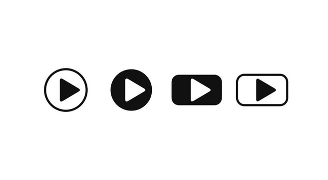 Four Different Play Button Icons in Various Shapes and Colors
