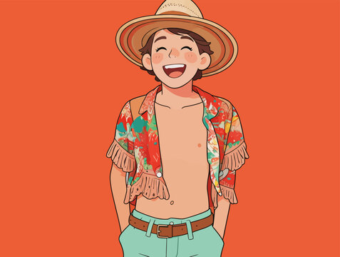 Cheerful Young Male Character in Summer Vacation Outfit