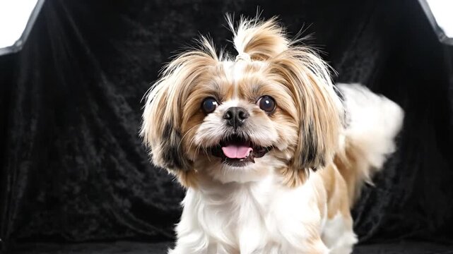 Alert shih tzu dog portrait on black background studio shot