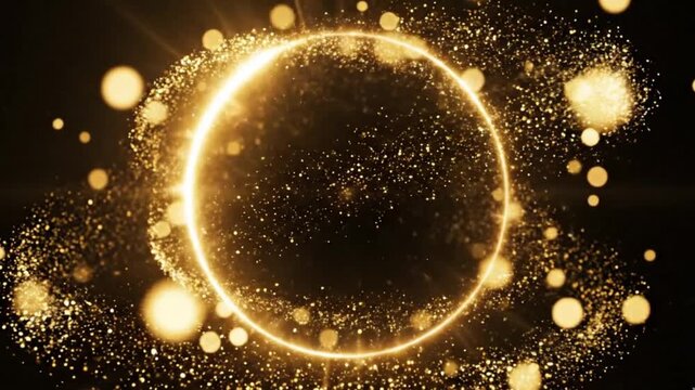 Golden circle abstract 4k video background with sparkling particles