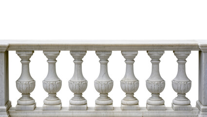 Naklejka premium Ornate white marble balustrade with carved balusters, isolated on transparent background