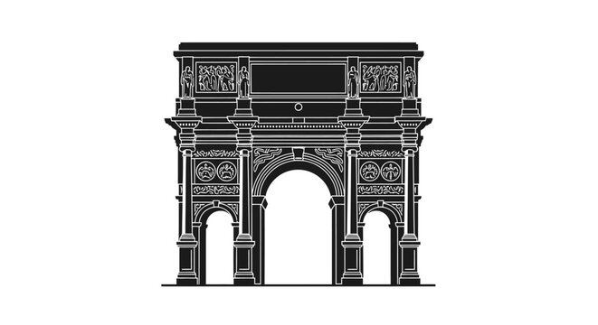 Black and white vector illustration of the Arch of Constantine in Rome.